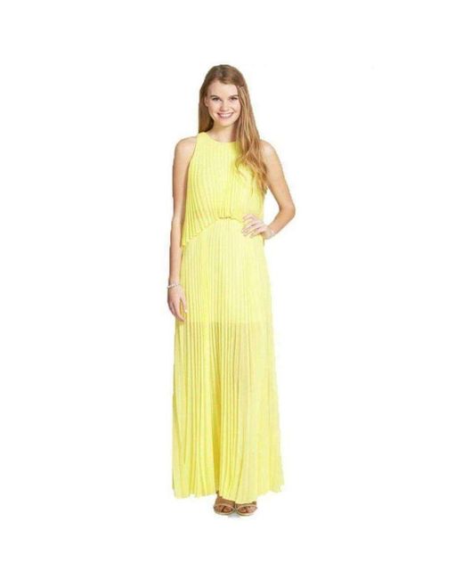 BCBGMAXAZRIA Jenine Neon High Split Pleated Skirt Maxi Dress in Yellow |  Lyst UK