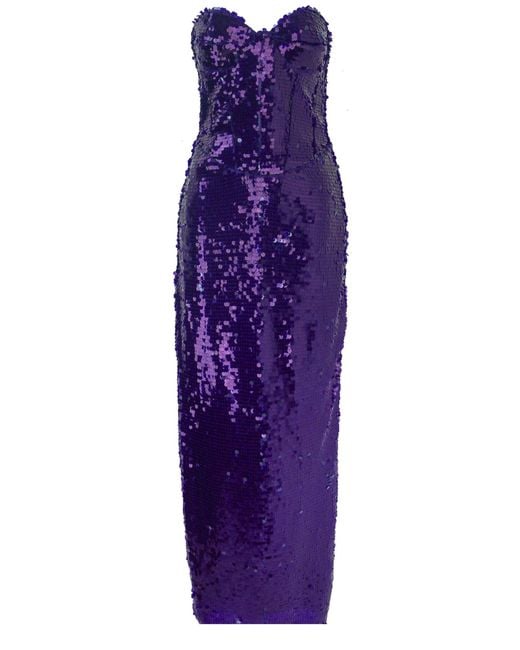 The New Arrivals Ilkyaz Ozel Purple Sequin Bustier Satin Gown