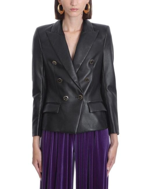 Alexandre Vauthier Black Double-breasted Leather Blazer