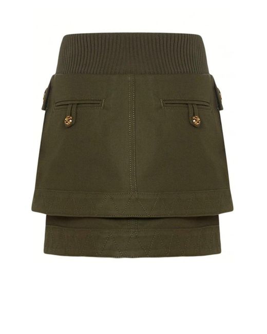 Balmain Khaki Green Patch-pocket Denim Mini Skirt