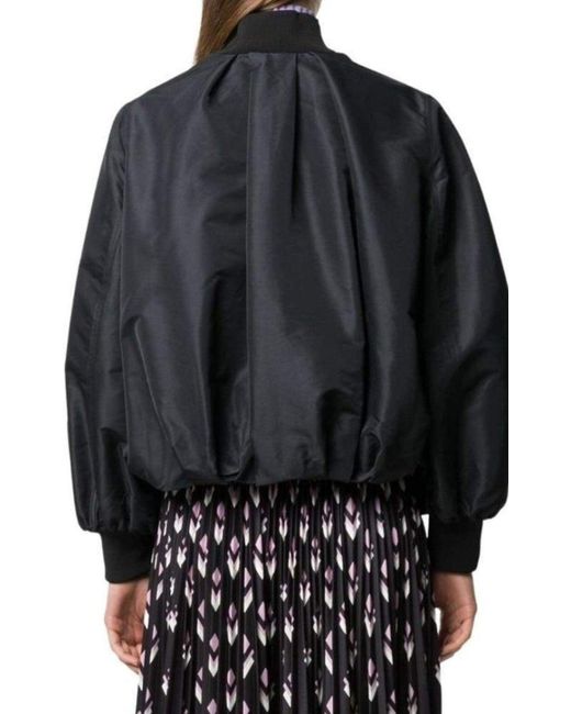 Valentino Black Ruched Printed Shell Bomber Jacket