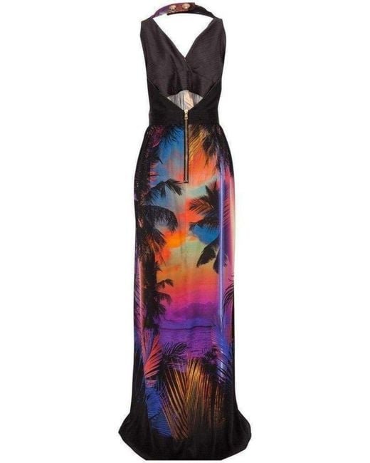 Balmain Multicolor Halter Neck Printed Silk Dress