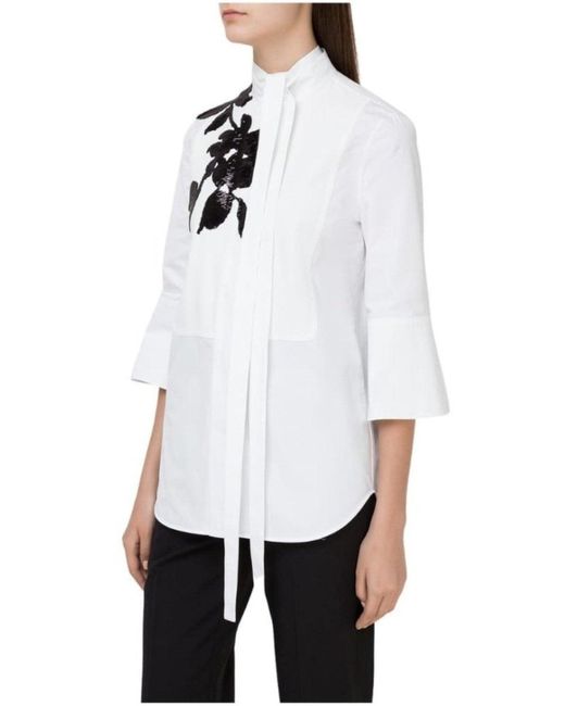 Valentino White Floral Embroidery Cotton Shirt With Tie It 40 (us 4)