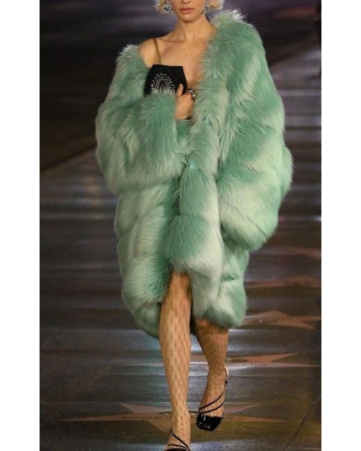 Gucci Green Faux Fur Coat In Mint Color