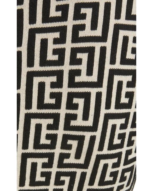 Balmain Black Monogram Jacquard Wool Blend Minidress