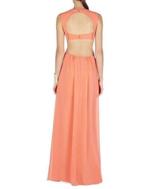 BCBGMAXAZRIA Orange Plunging V-neck Cutout Gown