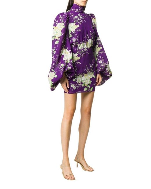 The Attico Purple Gobi Floral-print Silk Mini Dress
