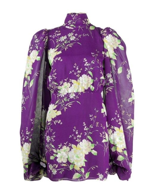 The Attico Purple Gobi Floral-print Silk Mini Dress