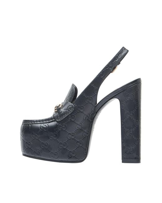 Gucci Blue Ottavia GG Platform Pumps 145mm