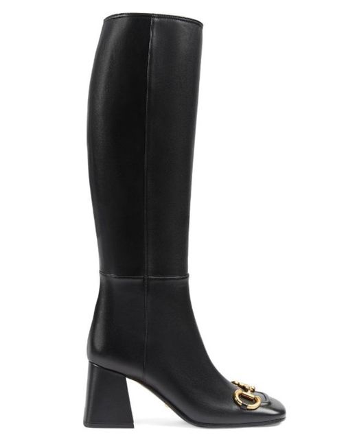 Gucci Black Horsebit-embellished Knee-high Boots