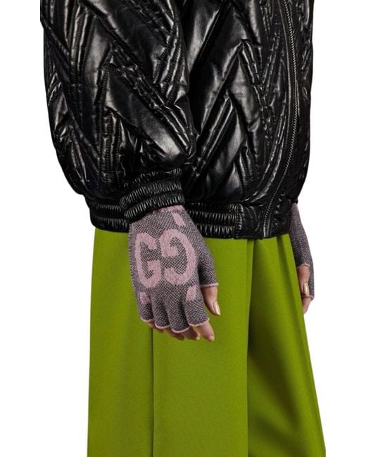 Gucci Purple GG Cashmere Fingerless Gloves Pink Grey