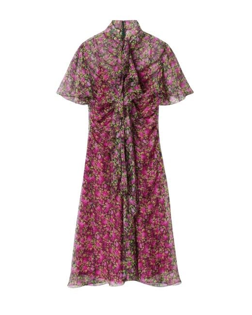 Gucci Red Floral Silk Ruffle Front Evening Dress