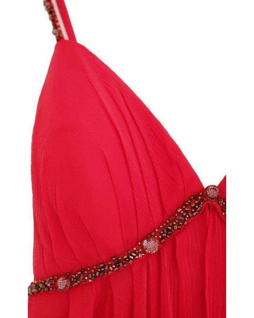 BCBGMAXAZRIA New Red Silk Asymmetrical Embellished Dress