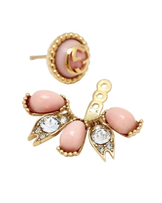 Gucci Metallic Interlocking G Crystal Single Earring In Gold-tone Brass
