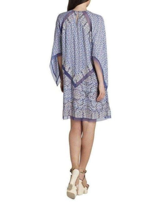 BCBGMAXAZRIA Blue Bardot Printed Long Sleeve Dress