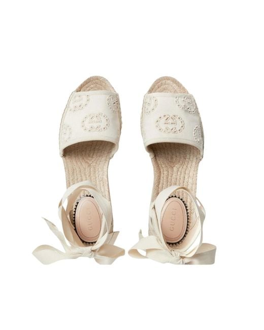 Gucci White Interlocking G Platform Espadrilles Ivory Canvas