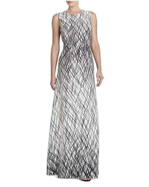 BCBGMAXAZRIA Blue Sleeveless Printed Gown Dress
