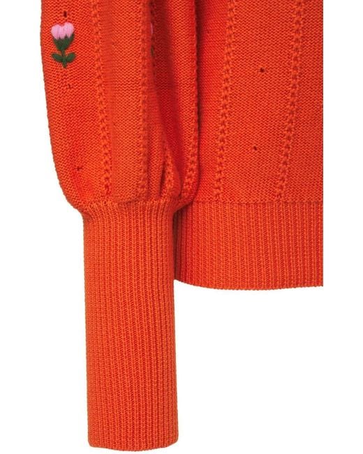 Gucci Orange Floral Embroidered Wool Blend Sweater