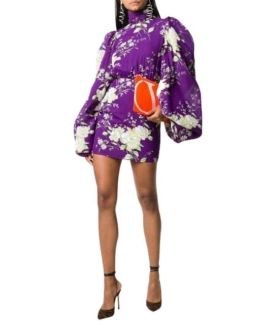The Attico Purple Gobi Floral-print Silk Mini Dress
