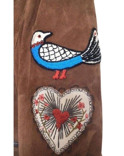 Gucci Brown Patches Embroidered Suede Jacket