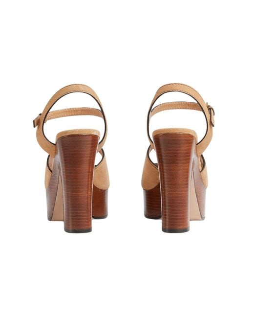 Gucci Brown Interlocking G Cutout Beige Suede Platform Sandals