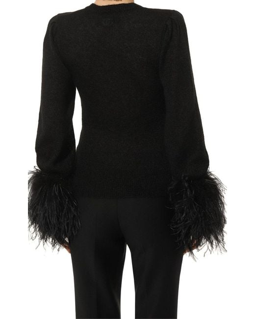 Gucci Black Feather Cuff Crew Sweater