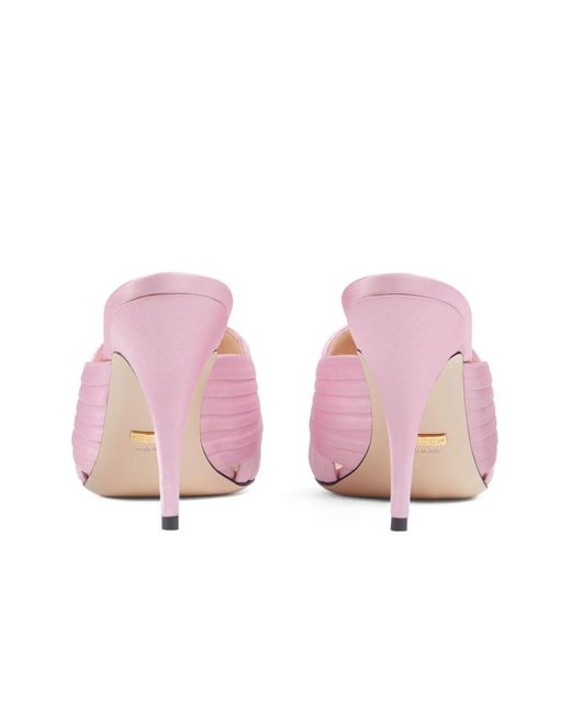 Gucci Pink Rose Satin Double G 95mm Sandals