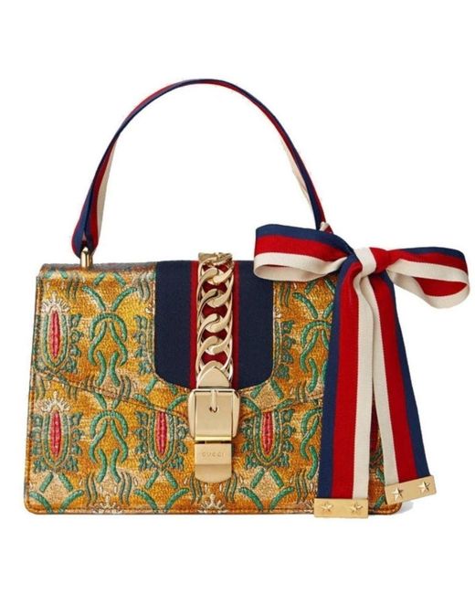 Gucci Red Sylvie Multicolor Brocade Bag