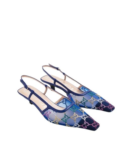 Gucci Blue GG Crystal Slingback Heels 30mm