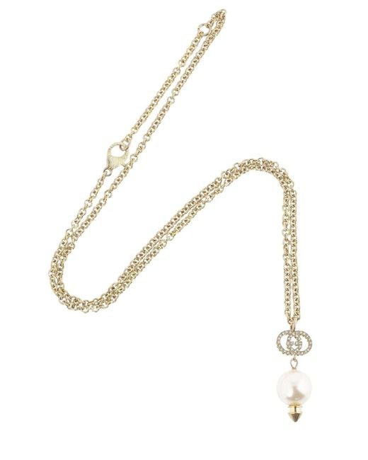 Gucci Metallic Interlocking G Pearl Crystal Necklace