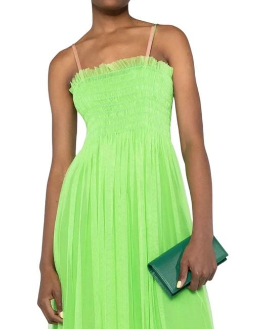 Gucci Kiwi Green Shirred Bodice Smocked Silk Gown