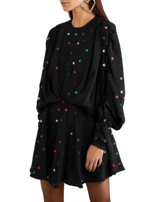 The Attico Black Gathered Sequin-embellished Crepe De Chine Mini Dress