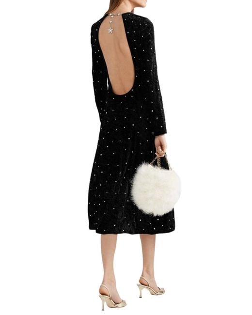 Miu Miu Black Open-back Crystal-embellished Crushed-velvet Midi Dress It 38