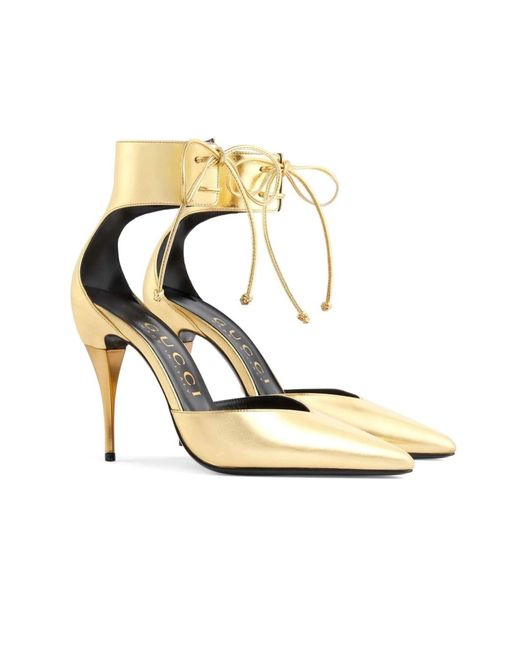 Gucci Metallic Priscilla Glossed-leather Pumps In Gold