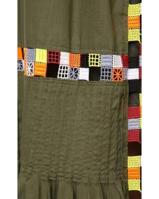 Sacai Green Military Embroidered Long Skirt