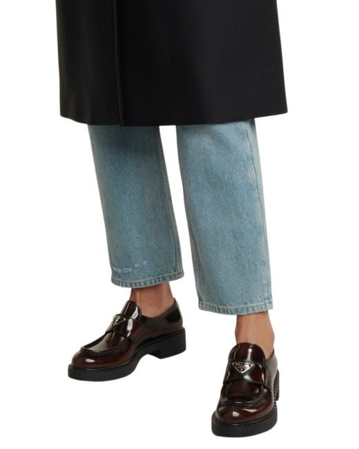 Prada Brown Logo Leather Loafers