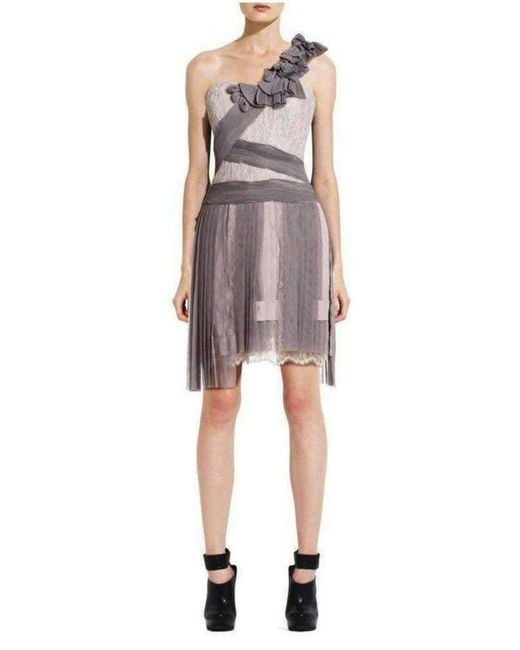 BCBGMAXAZRIA Red Pleated Contrast Lace Dress