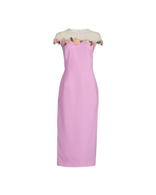 Oscar de la Renta Purple Floral-embellished Sheath Midi Dress