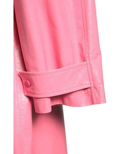 Bottega Veneta Pink Convertible Crinkled Glossed-leather Trench Coat