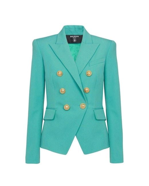 Balmain Green Peak Lapels Wool Double Breasted Blazer