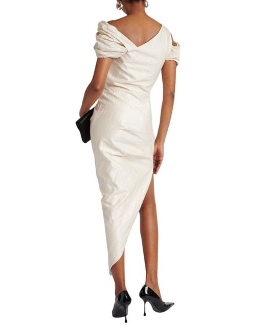 Maticevski Natural Amber Draped Cotton Midi Dress Pearl Crush