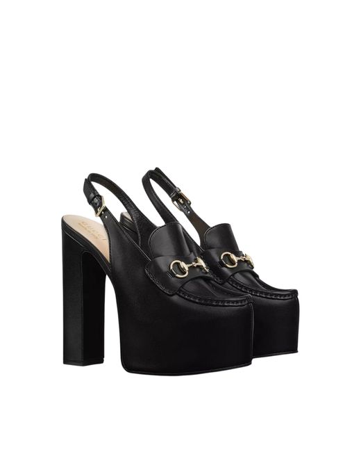 Gucci Black Ottavia Horsebit Loafer 145mm Platform Slingback Pumps