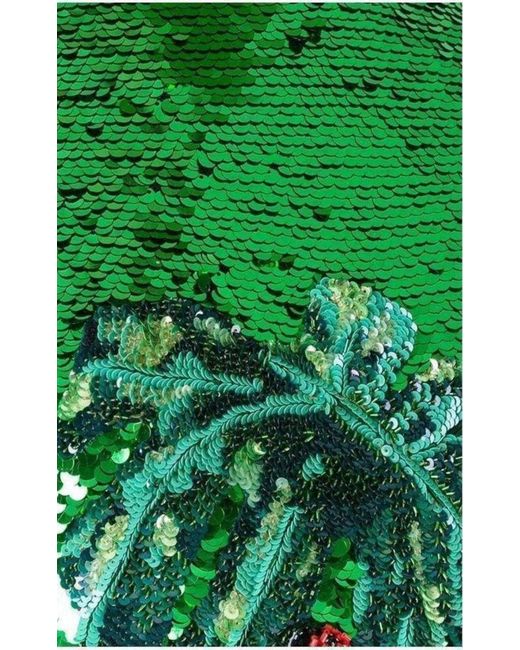 Dolce & Gabbana Green Banana Leaf Sequin Mesh Mini Dress