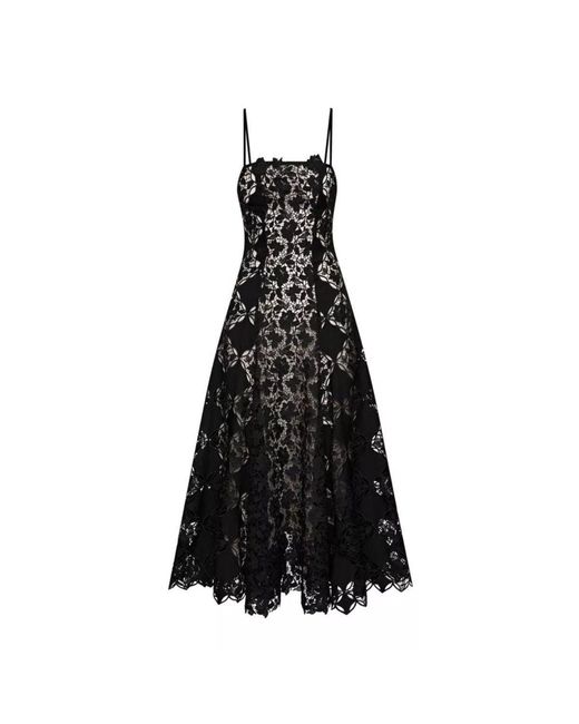 Oscar de la Renta Black Guipure Lace Midi Dress