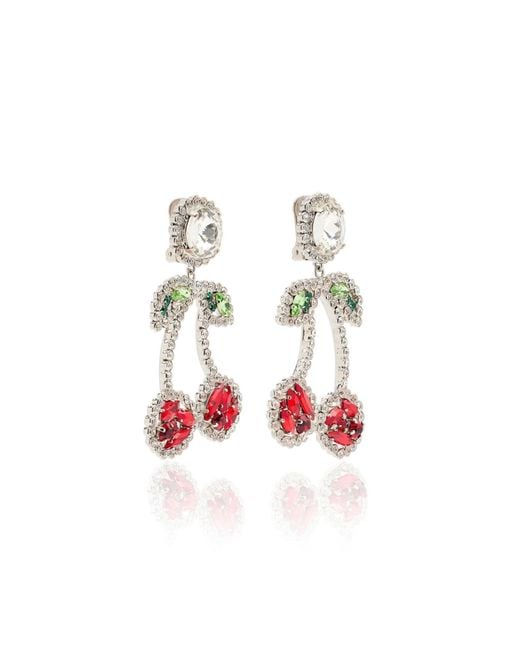 Alessandra Rich Red Cherry Crystal Clip-on Earrings