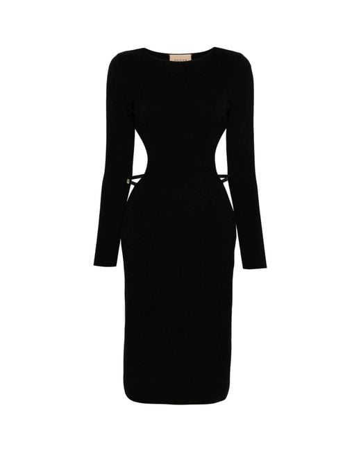 Gucci Black Cotton And Silk Midi Dress With Crystal G Square