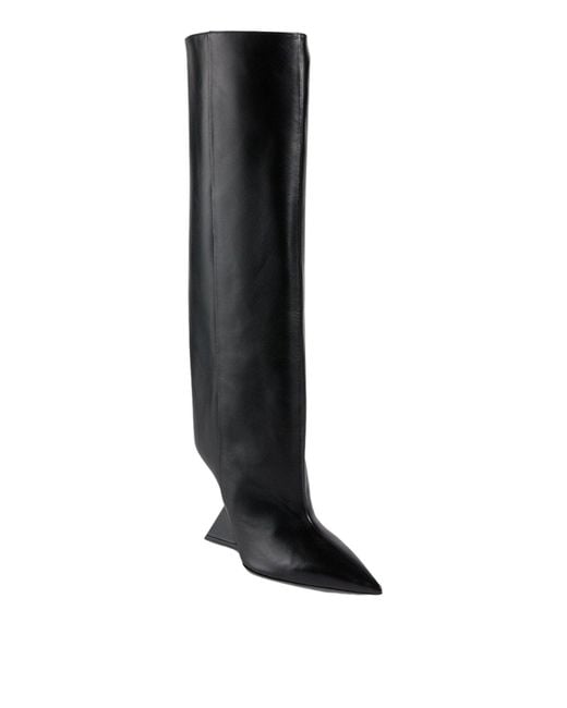 The Attico Black Cheope Leather Wedge Knee-high Boots