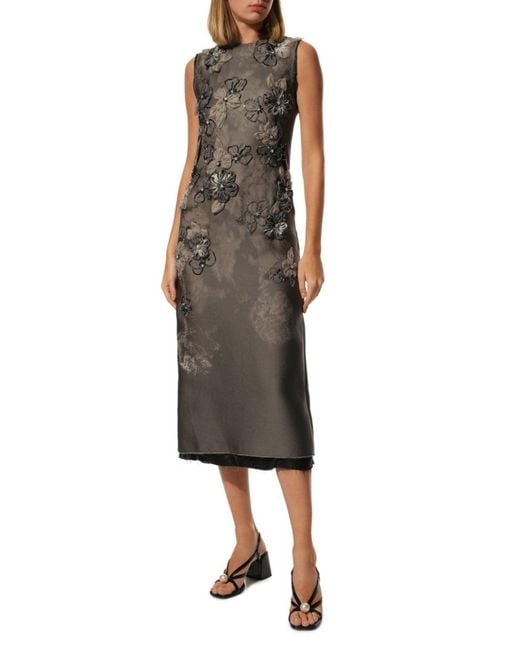 Miu Miu Gray Graphite Grey Organza Floral Appliqué Beaded Sheath Dress