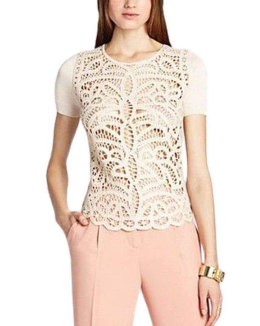 BCBGMAXAZRIA Natural Lace Crochet Silk Blend Top