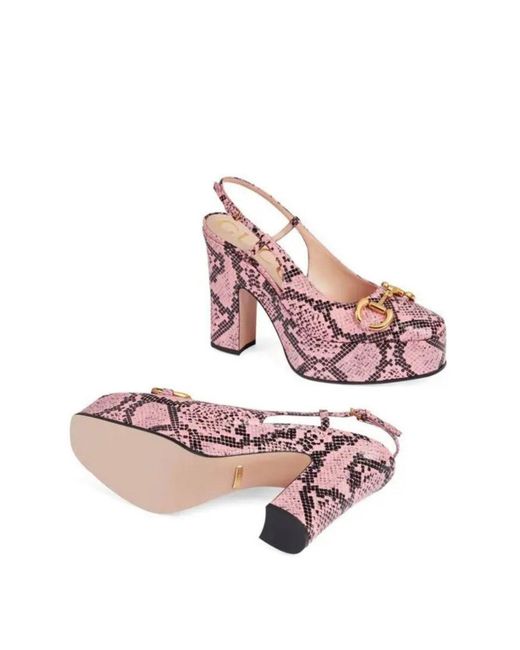 Gucci Pink Python Snakeskin Print Platform Pumps
